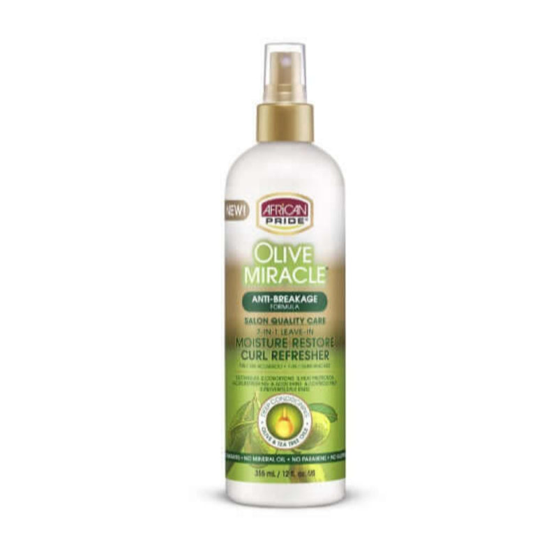 African Pride Olive Miracle 7-in-1 Leave-In Curl Refresher 12oz for soft, defined curls