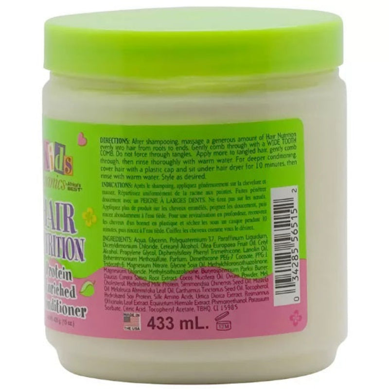 Jar of hair conditioner with green lid and label on a white background