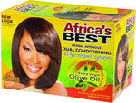 Africa's Best hair relaxer system packaging with a woman's face on a yellow background