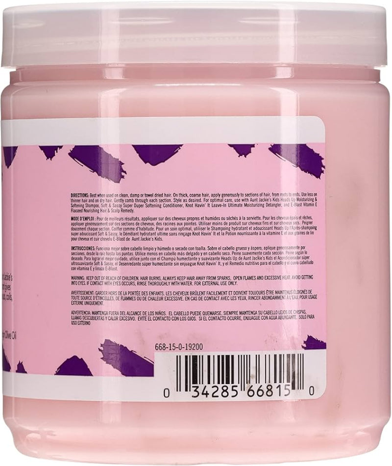 Pink container with purple label and text