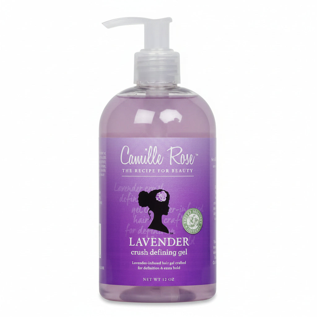 Camille Rose Lavender crush defining gel bottle on a white background