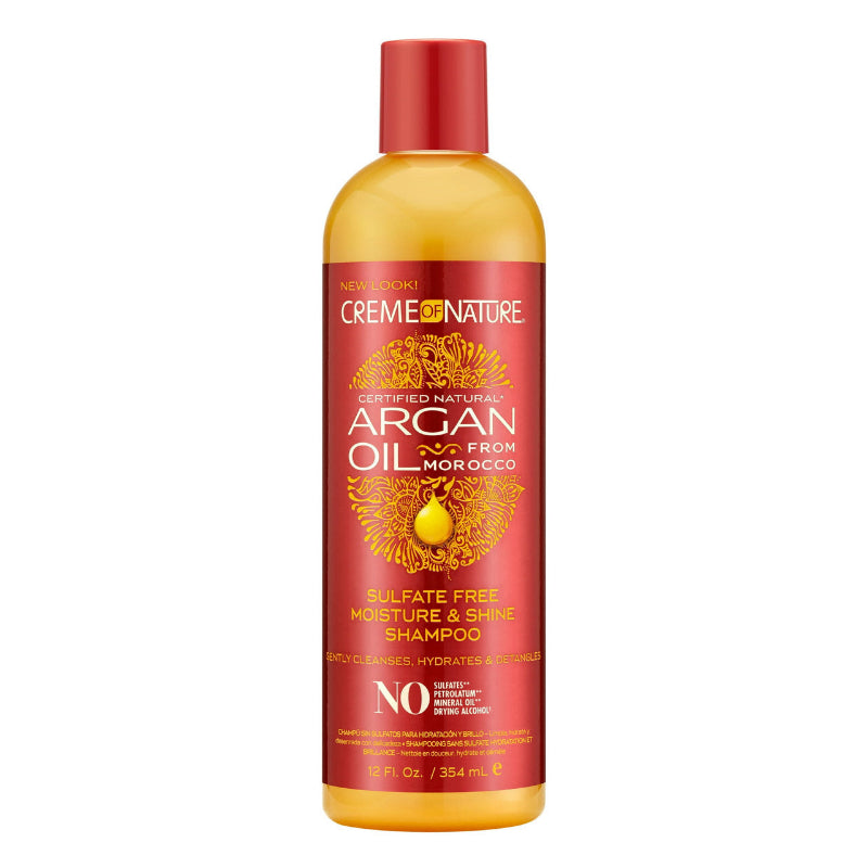 Creme of Nature Argan Oil shampoo bottle on a white background