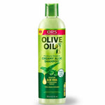 Green shampoo bottle with olive oil label on a white background