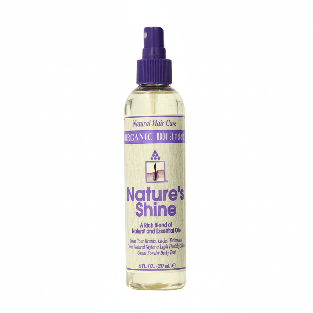 Bottle of Nature's Shine organic hair care product on a white background