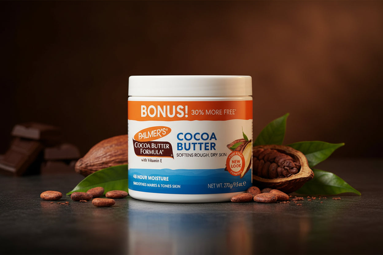 Jar of Palmer's Cocoa Butter Formula with a bonus offer on a white background