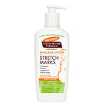 Palmer's Cocoa Butter Formula Stretch Marks Lotion in a pump bottle, with product information and branding visible.