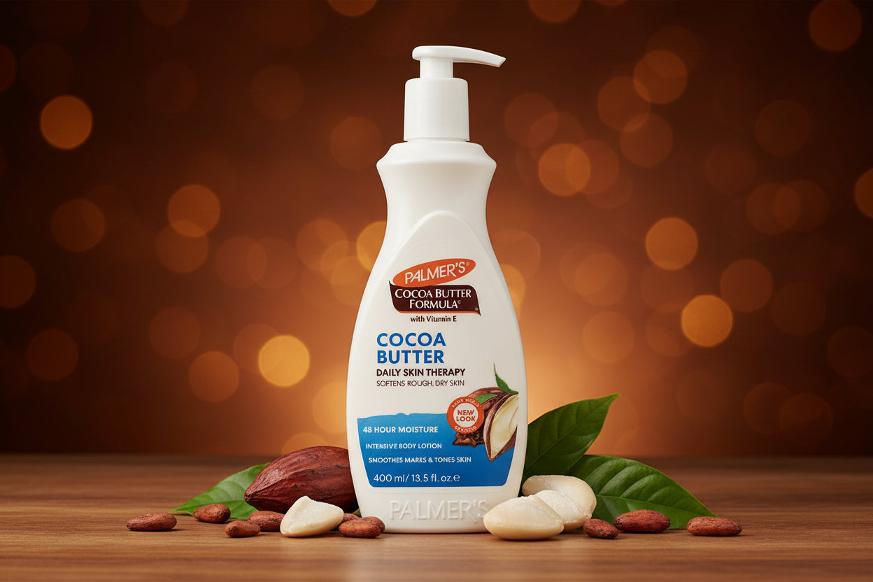Palmer's Cocoa Butter Formula lotion bottle on a white background