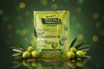 A single packet of Palmer's Olive Oil Formula Deep Conditioner with Vitamin E, featuring a light green packaging design with illustrations of green olives.