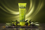 A tube of Palmer's Olive Oil Formula Conditioner with Vitamin E, featuring a bright lime green and yellow-green design with dark green text and olive leaf graphics, set against a plain white background.