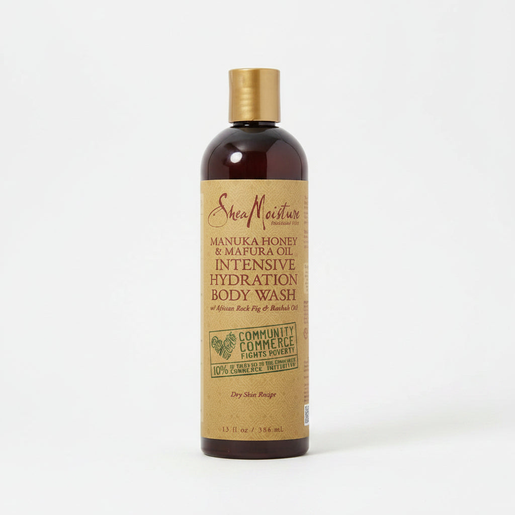 SheaMoisture Manuka Honey & Mafura Oil Intensive Hydration Body Wash bottle on a white background