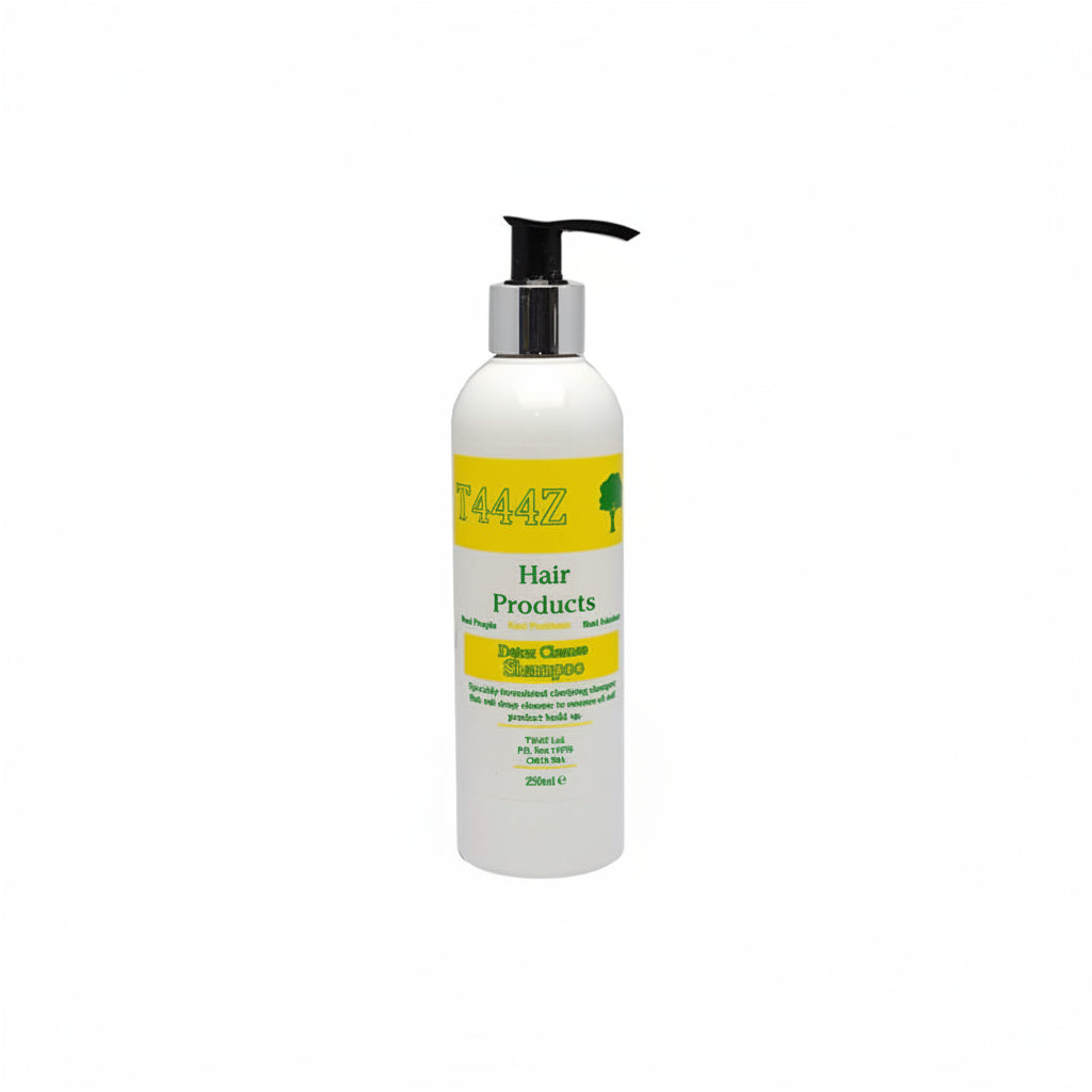 White bottle of T444Z Hair Products with a pump on a white background