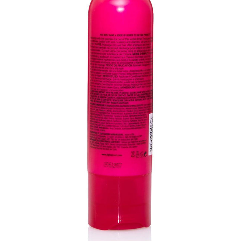 Pink cylindrical container with text on a white background