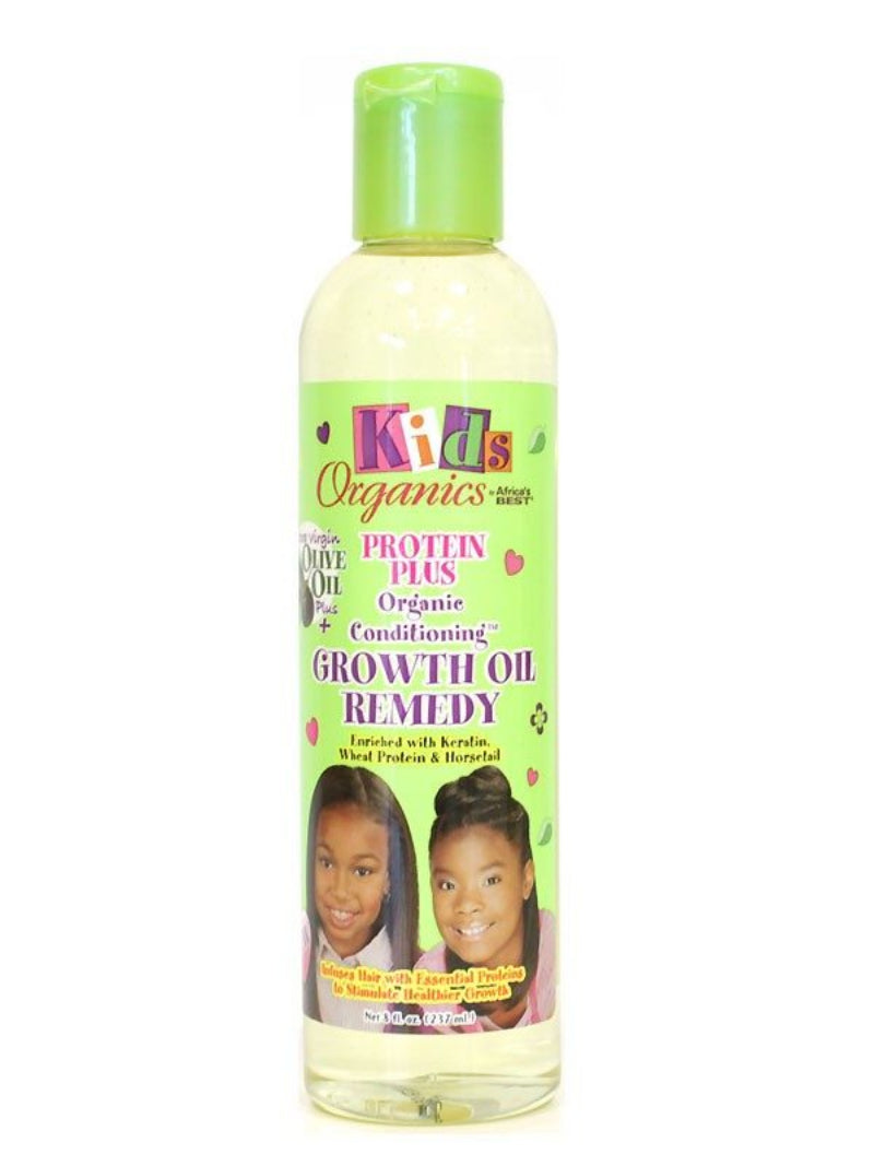 Bottle of Kids Organics Protein Plus Conditioning Growth Oil Remedy on a white background