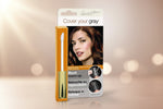 Cover your gray hair touch-up pen packaging with a woman's face and product images on a white background.