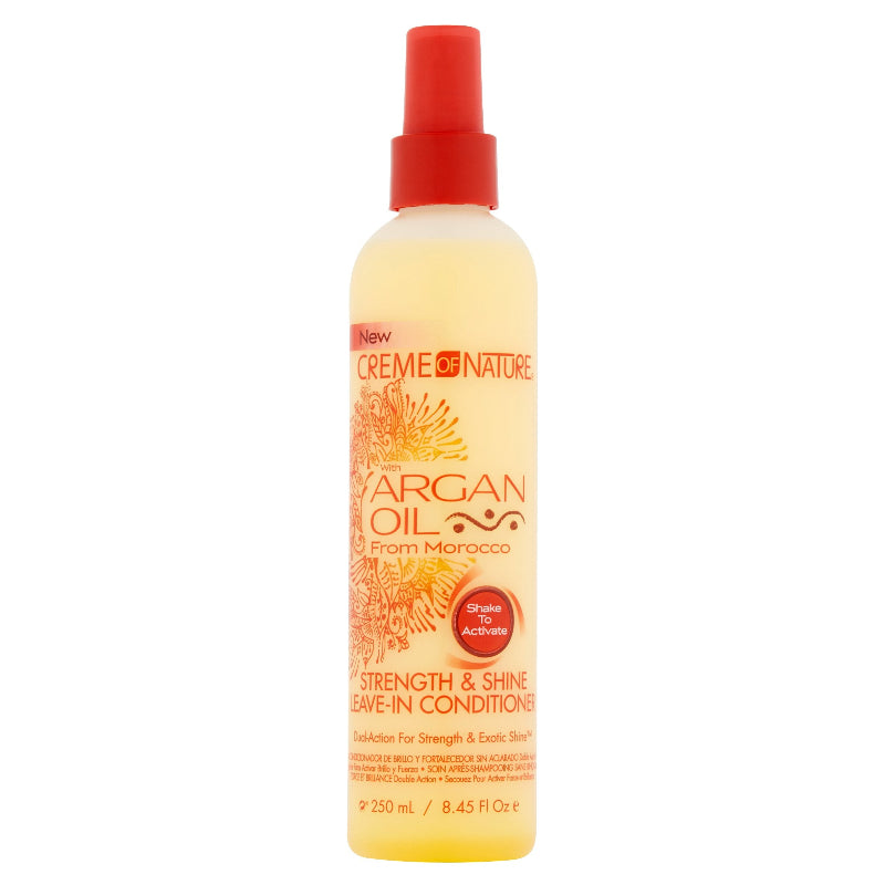 Creme of Nature Argan Oil leave-in conditioner bottle on a white background