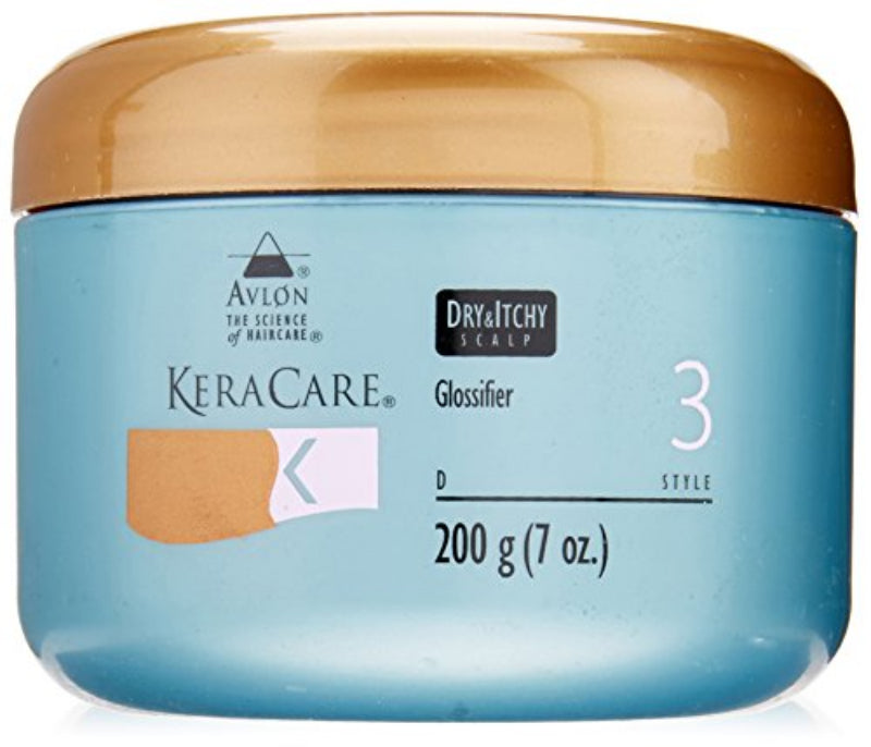 Keracare hair care product jar with gold lid on a white background