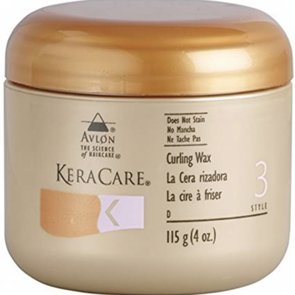 KeraCare curling wax jar with gold lid on a white background