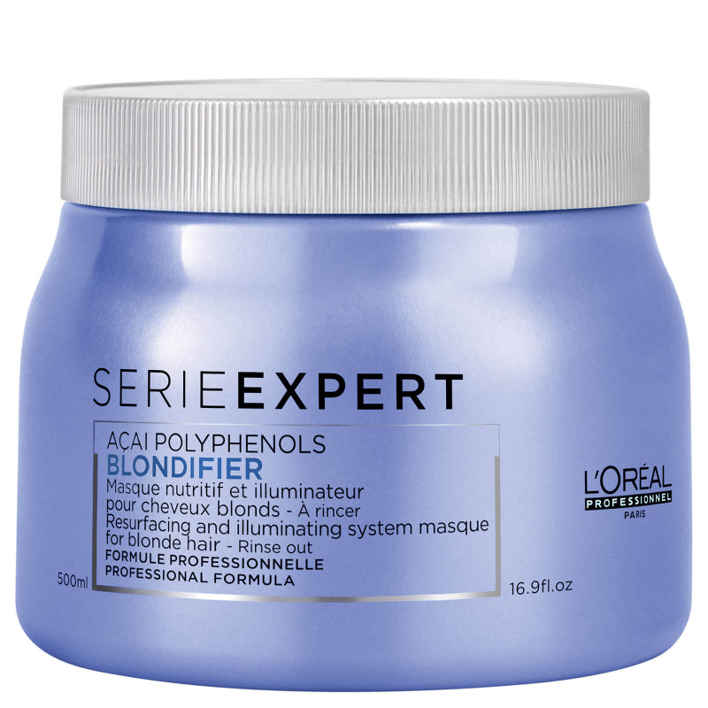 L'Oreal Serie Expert Blondifier hair mask jar on a white background
