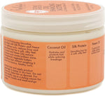 Jar of hair styling product with label showing ingredients and benefits.